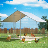 TOETOL Large Metal Chicken Coop, Walk in Poultry Cage Chicken Run with PE Cover