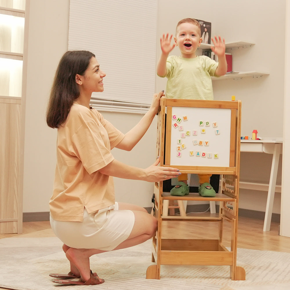 TOETOL Bamboo Kids Step Stool for Kitchen Height Adjustable Toddler St –  VINESSY