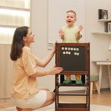 TOETOL Bamboo Kids Step Stool for Kitchen Height Adjustable Toddler Standing Tower with Keeper and Black & White Activity Board