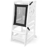 TOETOL Bamboo Kids Step Stool for Kitchen Height Adjustable Toddler Standing Tower with Keeper and Black & White Activity Board