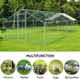 TOETOL Metal Chicken Coop with Run Walkin Poultry Habitat Supplies with Waterproof and Anti-Ultraviolet Cover for Backyard Farm Garden, Cage for Rabbits/Cats/Dogs