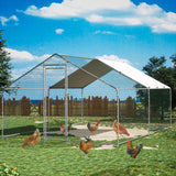 TOETOL Large Metal Chicken Coop, Walk in Poultry Cage Chicken Run with PE Cover