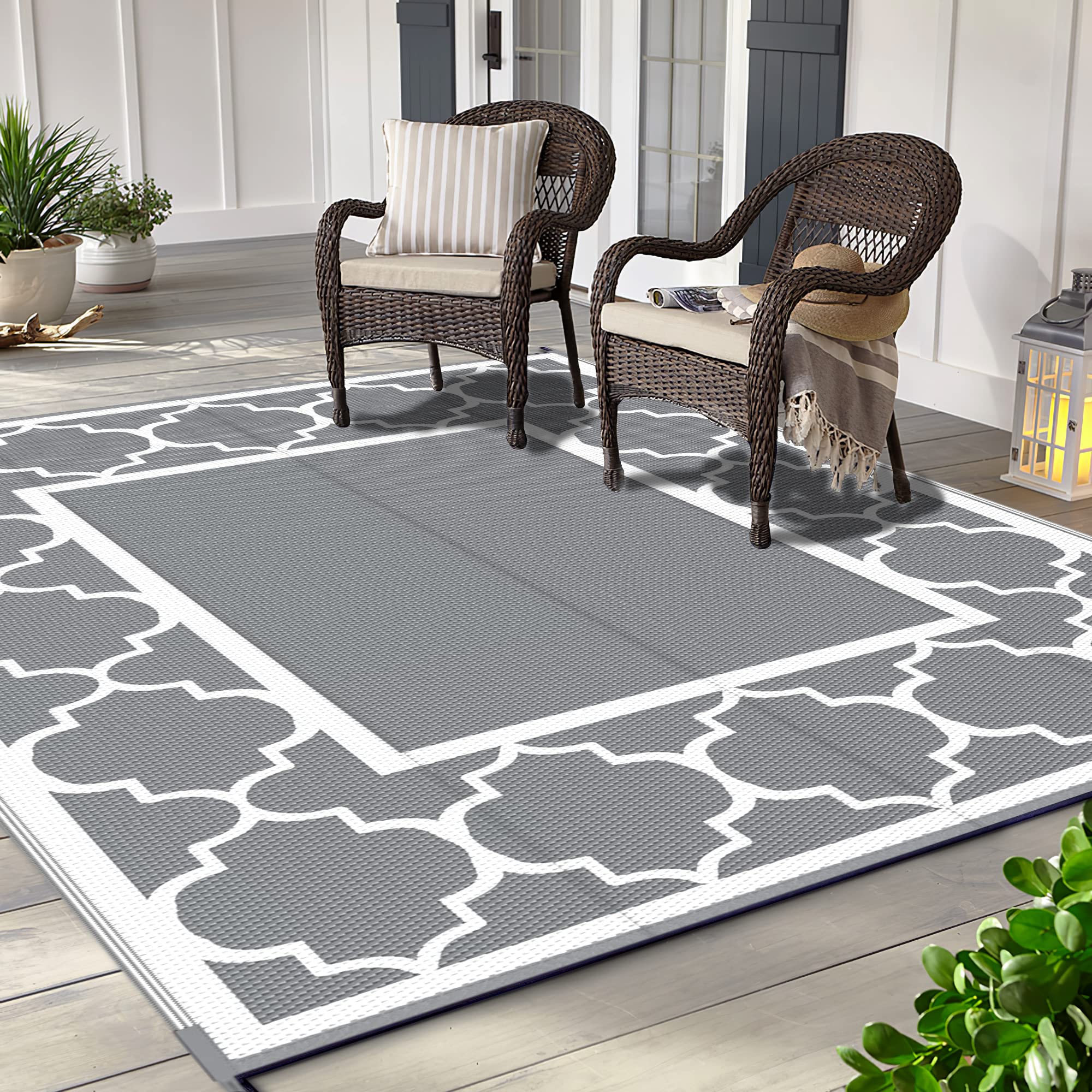 Reversible Outdoor Rug For Patio Plastic Straw Carpet Area Floor
