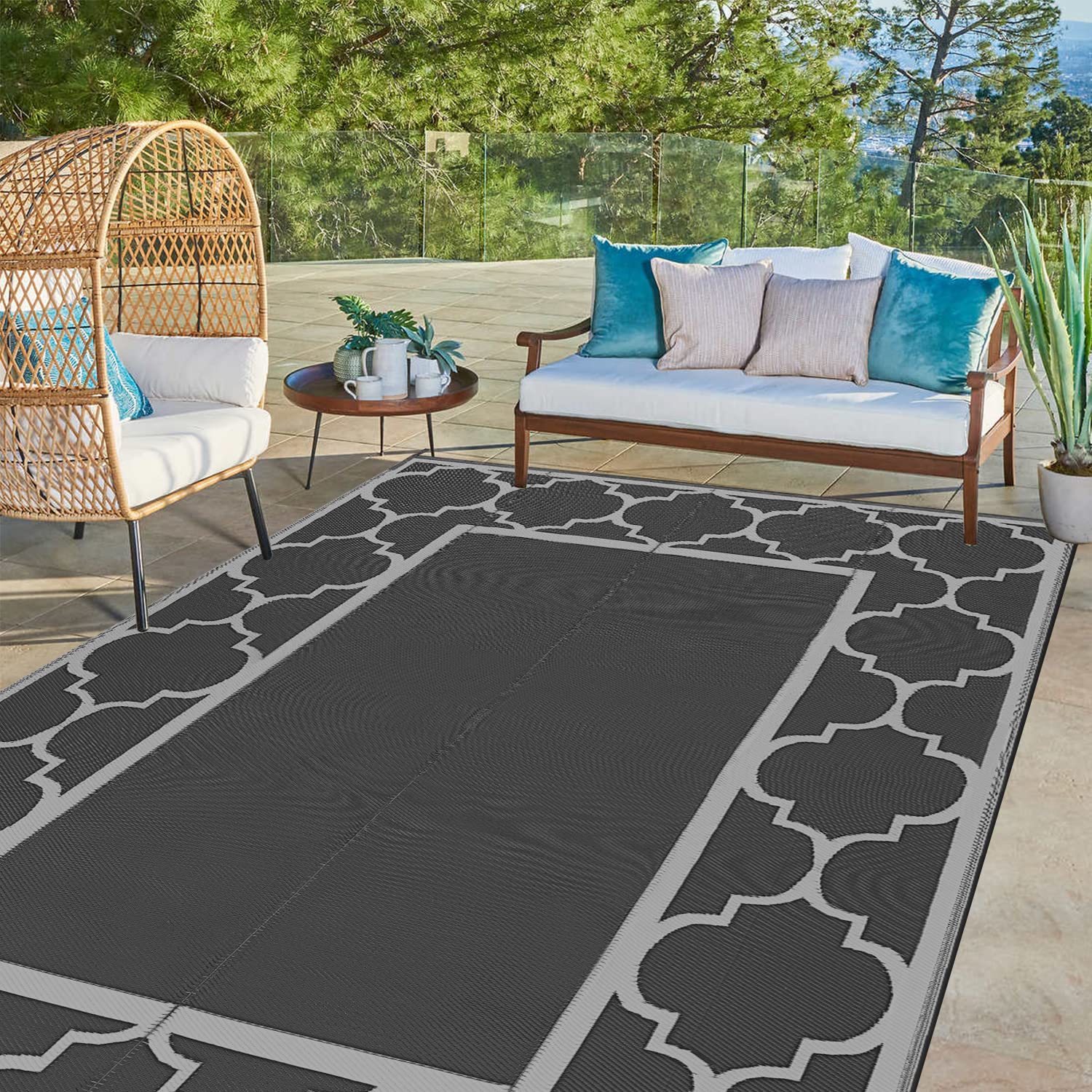 GENIMO Outdoor Rug for Patio Clearance,Reversible Straw Plastic